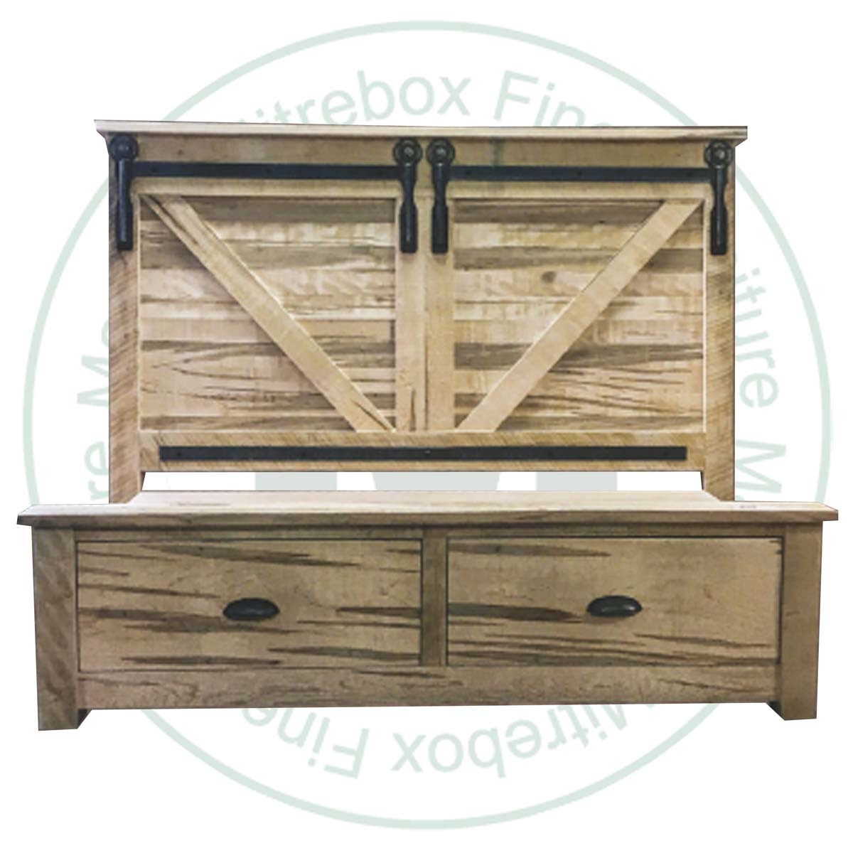 Pine Iron Track Double Storage Bed With 2 Footboard Drawers