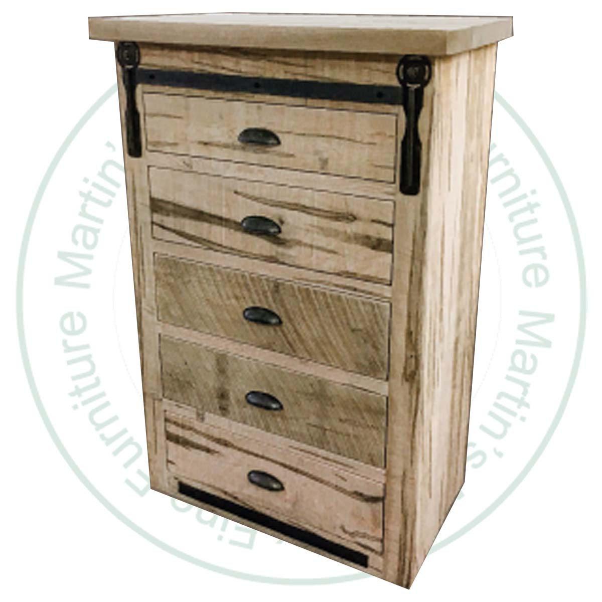 Pine Iron Track 5 Drawer Chest