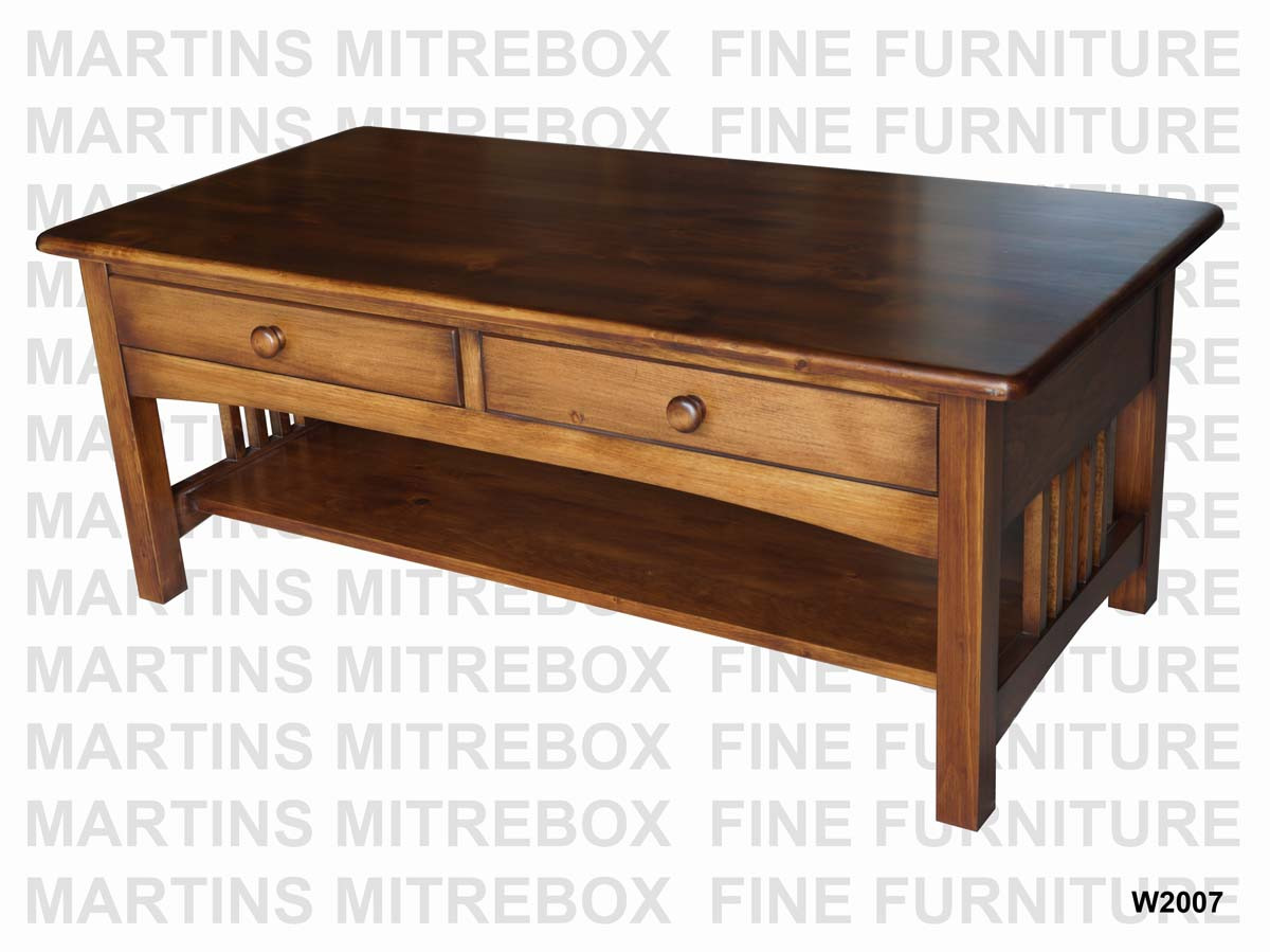 Maple Colonial SpIndle 2 Drawer 1 Shelf Coffee Table