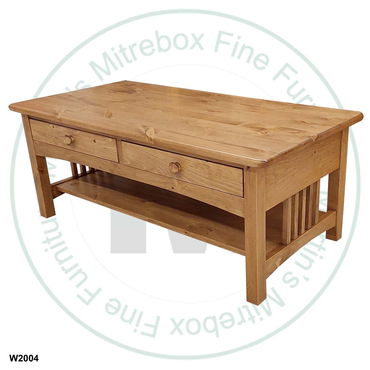 Wormy Maple Colonial SpIndle 2 Drawer 1 Shelf Coffee Table