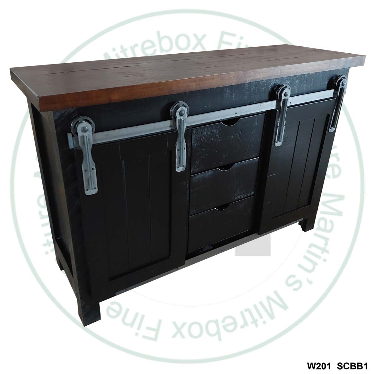 Wormy Maple Rocklyn 2 Rolling Doors 3 Drawer Sideboard