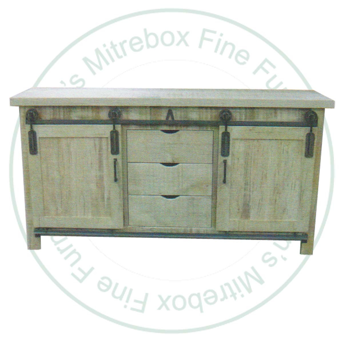 Wormy Maple Rocklyn 2 Rolling Doors 3 Drawer Wide Sideboard