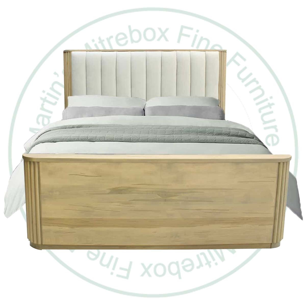 Double Fiona Bed With 54'' Upholstered Headboard and 22'' Footboard. Bed Dimensions 65'' Wide x 84'' Deep. ( Texture : Smooth Sanded. )
