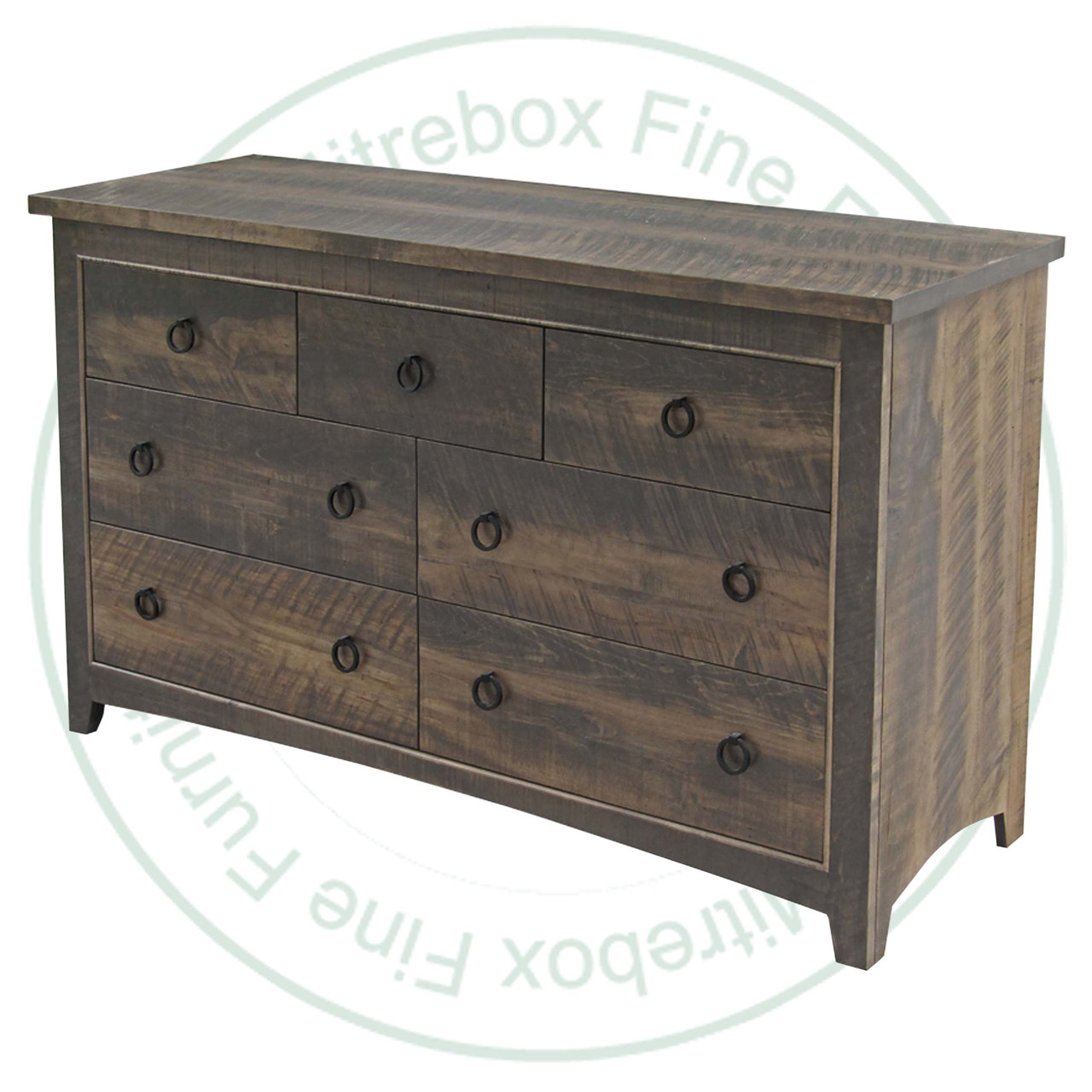 Maple Renoa 7 Drawer Dresser. Dresser Dimensions 19'' Deep x 64'' Wide x 36'' High. ( Texture : Mill sawn. Hardware : H17 Ring Pulls. )

