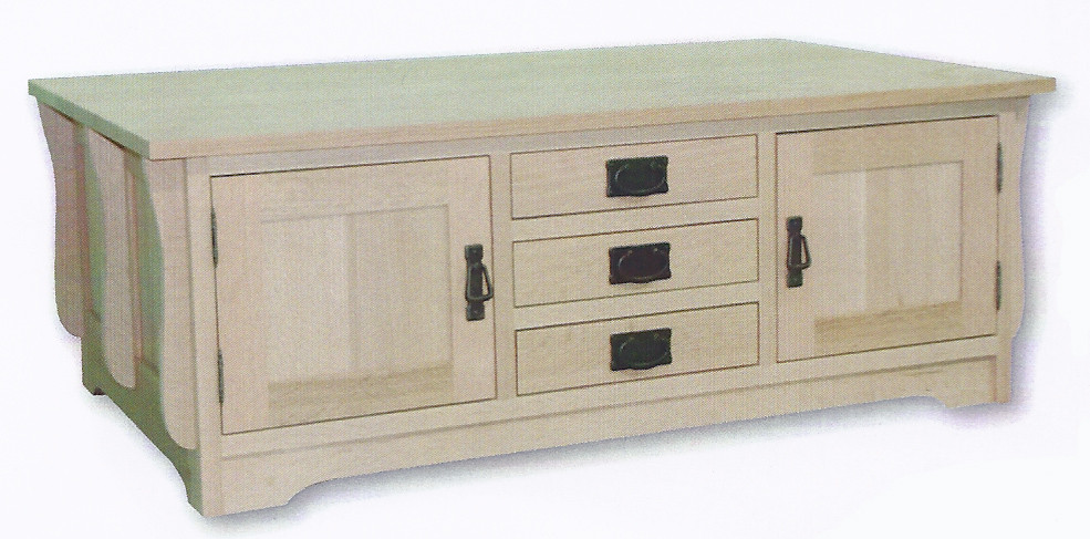 Maple Cocktail Table 50''W x 18''H x 30''D With 6 Drawers and 4 Doors.