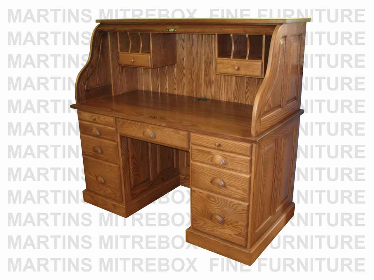 Oak Double Pedestal Roll - Top Desk 30''D x 60''W x 53''H