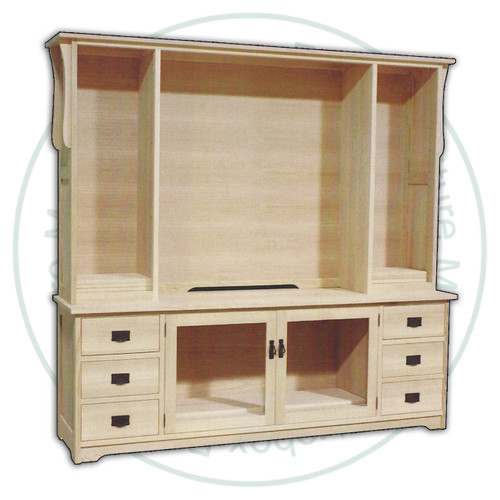 Oak Mission 2 Door 6 Drawer Hutch HDTV Entertainment Cabinet
