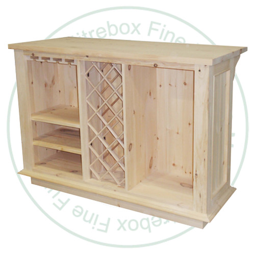 Pine Simplicity Bar 28''D x 60''W x 42''H With Wine Lattice Glass Rack Fridge Compartment And Foot Rail