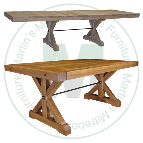 Wormy Maple Klondike Trestle Solid Top Table 48'' Deep x 72'' Wide x 30'' High With 2 - 12'' Leaves