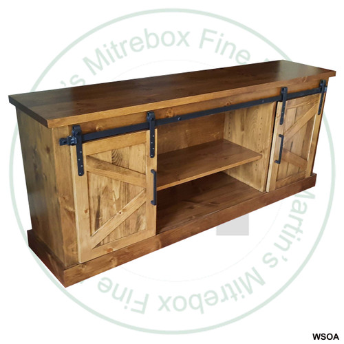 Wormy Maple Bonanza Entertainment Unit. Entertainment Centre Dimensions 16'' Deep x 60'' Wide x 30'' High. Media Centre has 2 Barn Doors and 5 Adjustable Shelves.  ( Texture : Millsawn. Hardware : 203 Pulls. )
