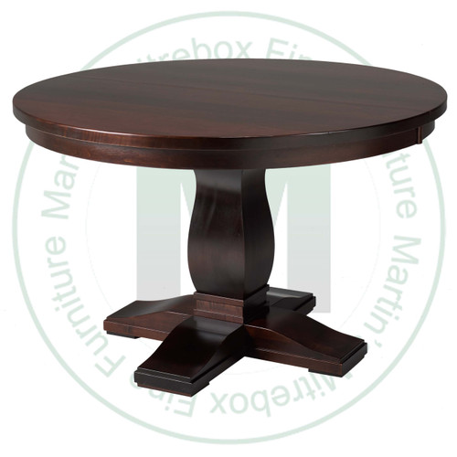 Wormy Maple Valencia Single Pedestal Table 36''D x 54''W x 30''H Round Solid Table. Table Has 1'' Thick Top.