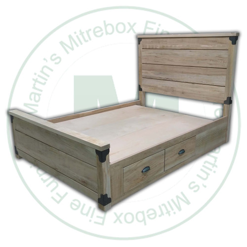 Pine Iron Corner Double Bed With 4 Drawers 81''D x 62.5''W x 58''H