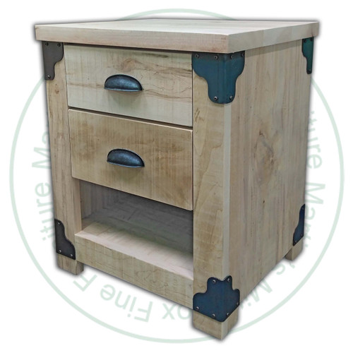 Pine Iron Corner Nightstand 20''D x 22''W x 30''H With 2 Drawers