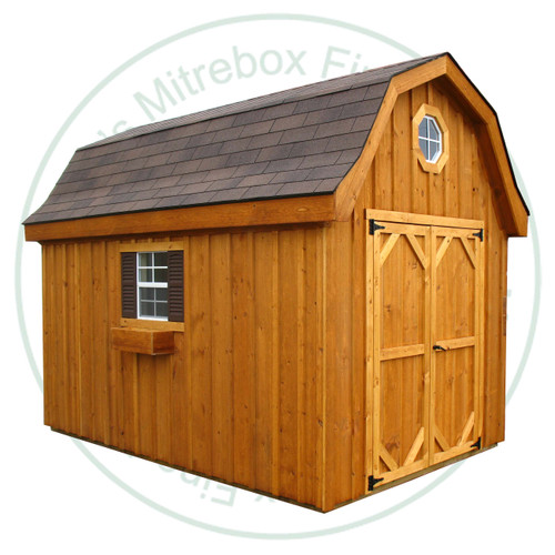 12' Wide x 14' Deep x 130'' High Big Barn Stained Garden Shed. Standard Brown 3 Tab Shingles. 2- 30'' Doors With Lock 2- 18'' x 24'' Operating Windows With Screens. Shed Description From The Ground Up. Floor is Built From Treated 2 x 4's On 16'' Centers Topped With 5/8 Plywood. Shed Walls Are 76.5'' High Framed On 24'' Centers And Clad in 1'' Pine Board And Batten. Roof Rafters Are 2 x 6's on 24'' Center And Sheeted with 1/2 Plywood. Inside Shed Height is 120'' High. The Stain is Sansin SDF formula - Autumn gold # 16.
