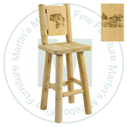 Hinterland Log Solid Branded Wolf Bush Back 24'' Bar Stool.