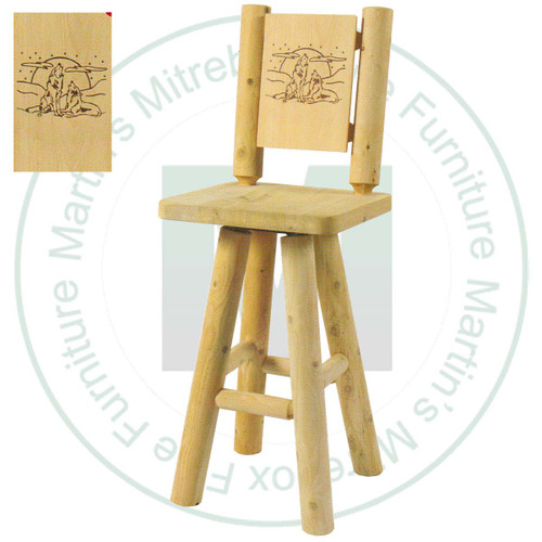 Hinterland Log Swivel Branded Wolf Moon Back 30'' Bar Stool.