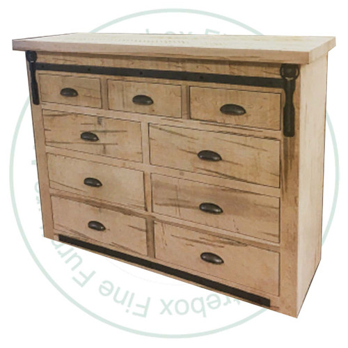Wormy Maple Iron Track 9 Drawer Dresser