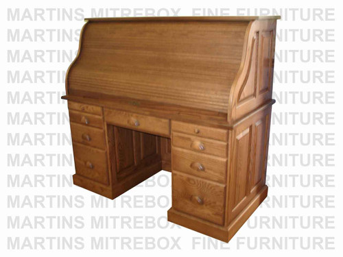 Oak Double Pedestal Roll - Top Desk Finished In Goudy Light Walnut W231