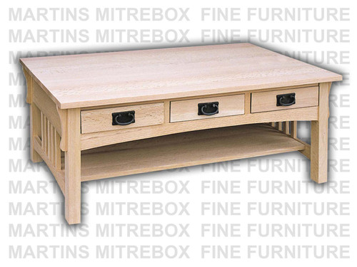 Maple Spindle Mission Coffee Table 48''W x 18''H x 24''D With 3 Drawers
