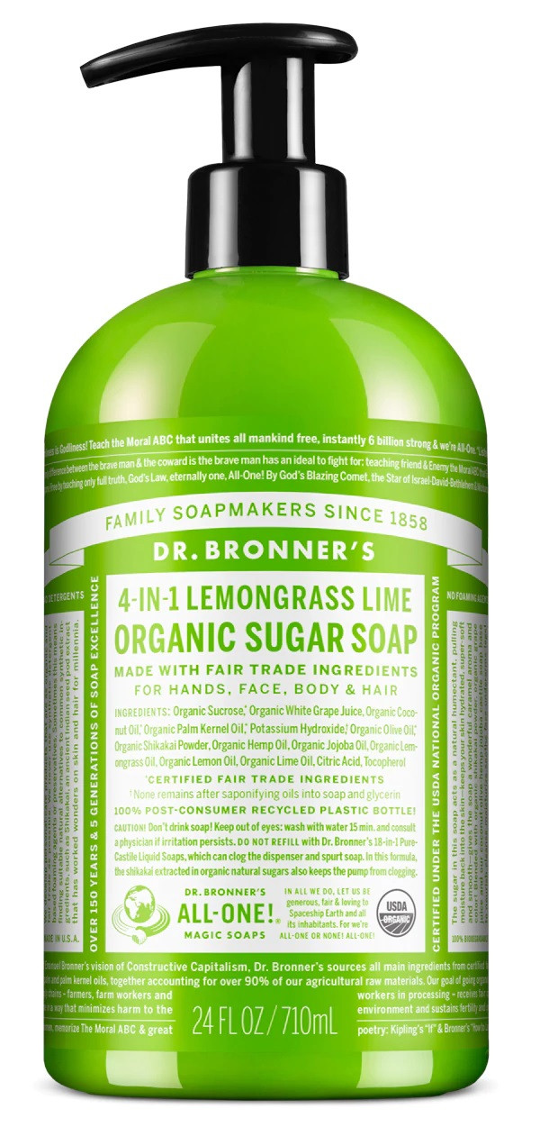 Organic Lemongrass Lime Sugar Soap Pump 710ml Dr Bronner's Organic Soap