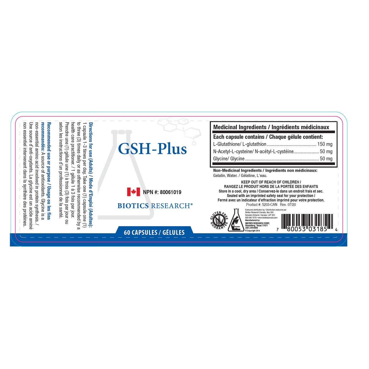 biotics research glutathione GSH-Plus 60C by cysteine and glycine BIOTICS Research GSH Plus 150
