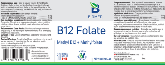 Biomed B12 Folate Lozenges Ingredients