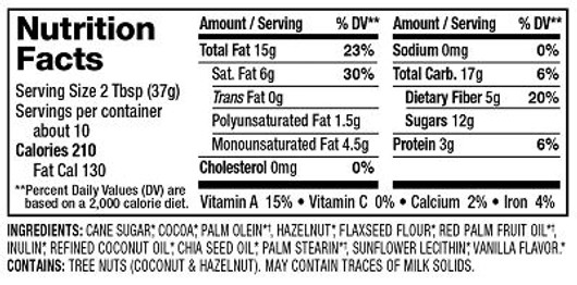 Nutiva Organic Hazelnut Spread Classic Nutrition facts