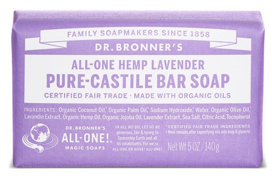 Dr Bronner's Lavender Pure Castile Bar Soap 140 Grams