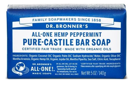 Dr Bronner's Peppermint Pure Castile Bar Soap 140 Grams