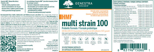 Genestra HMF Multi Strain 100 - 30 Veg Capsules label