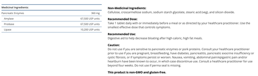 SpectraZyme Pancreatic Enzymes Ingredients