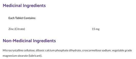 Bioclinic Naturals Zinc Citrate Ingredients
