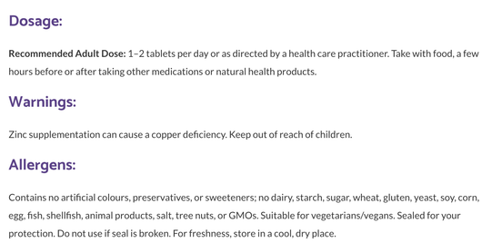 Bioclinic Naturals Zinc Citrate Suggested Use