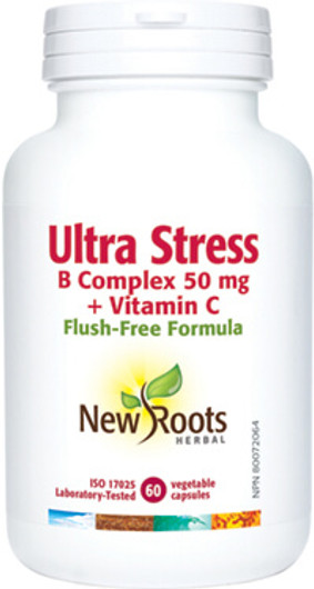 New Roots Ultra Stress B Complex 50 mg + Vitamin C 60 Veg Capsules New Look 