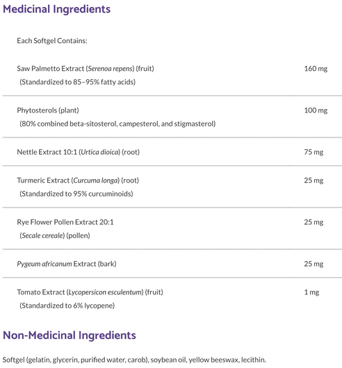Bioclinic Naturals Ultimate Prostate Support Ingredients