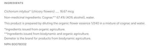 Biofloral No. 8 Chicory Organic Flower Essence Remedy 20 ml
