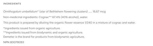 Biofloral No. 29 Star of Bethlehem ingredients