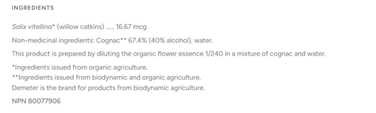 Biofloral No. 38 Willow ingredients