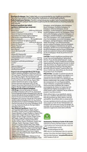 Garden of Life Organic Women's Once Daily Multi -Ingredients