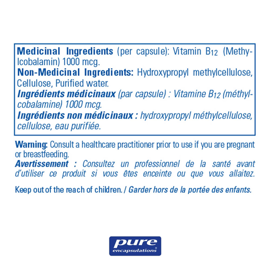 Pure Encapsulations Methylcobalamin Ingredients