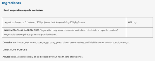 NFH Agaricus Bisporus Ingredients