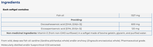 NFH High DHA SAP Ingredients