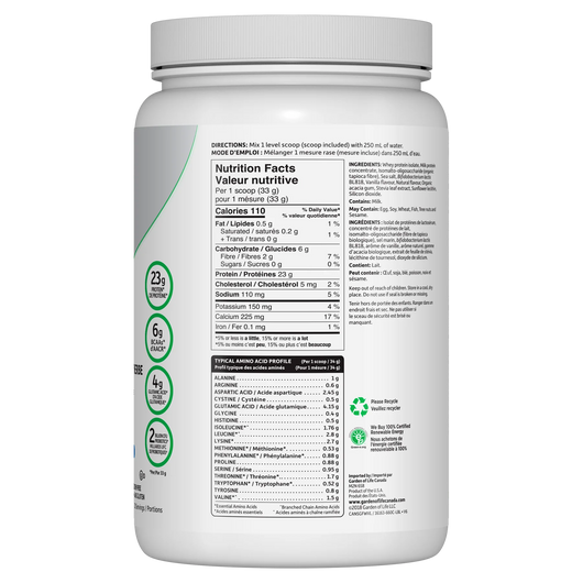 Garden of Life Sport Certified Grass Fed Whey Protein Vanilla Ingredients Garden of Life Sport Certified Grass Fed Whey Protein Vanilla Ingredients