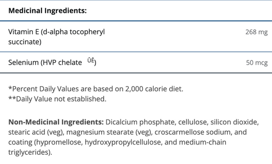 Metagenics Vitamin E Selenium Ingredients
