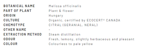Divine Essence Lemon Balm (Melissa) Essential Oil Organic 1ml Description