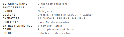 Divine Essence Cinnamosma Fragrans (Saro) Esential Oil 15ml (22050) Description