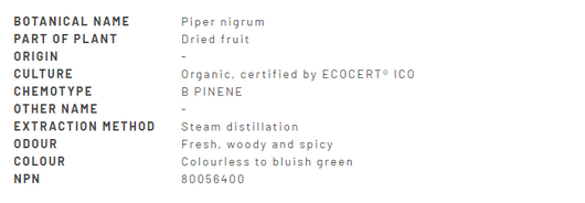 Divine Essence Pepper-Black Essentail Oil Organic 5ml Description