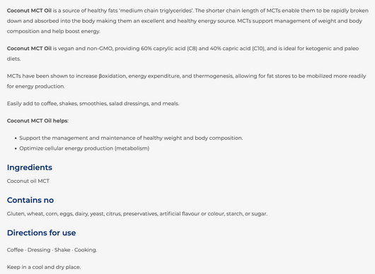 NFH MCT Oil benefits