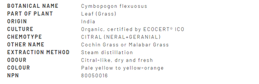 Divine Essence Lemongrass-East Indian Essential Oil Organic 15ml Description