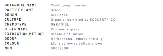 Divine Essence Citronella-Ceylon Essential Oil Organic 15ml Description
